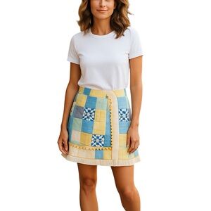 LILLY PULITZER EYELET PATCHWORK BLUE YELLOW WHITE COTTON SKORT 2